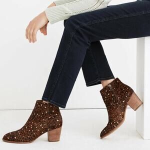 Madewell Rosie Ankle Boot In Rich Brown Leopard Calf Hair Size 7